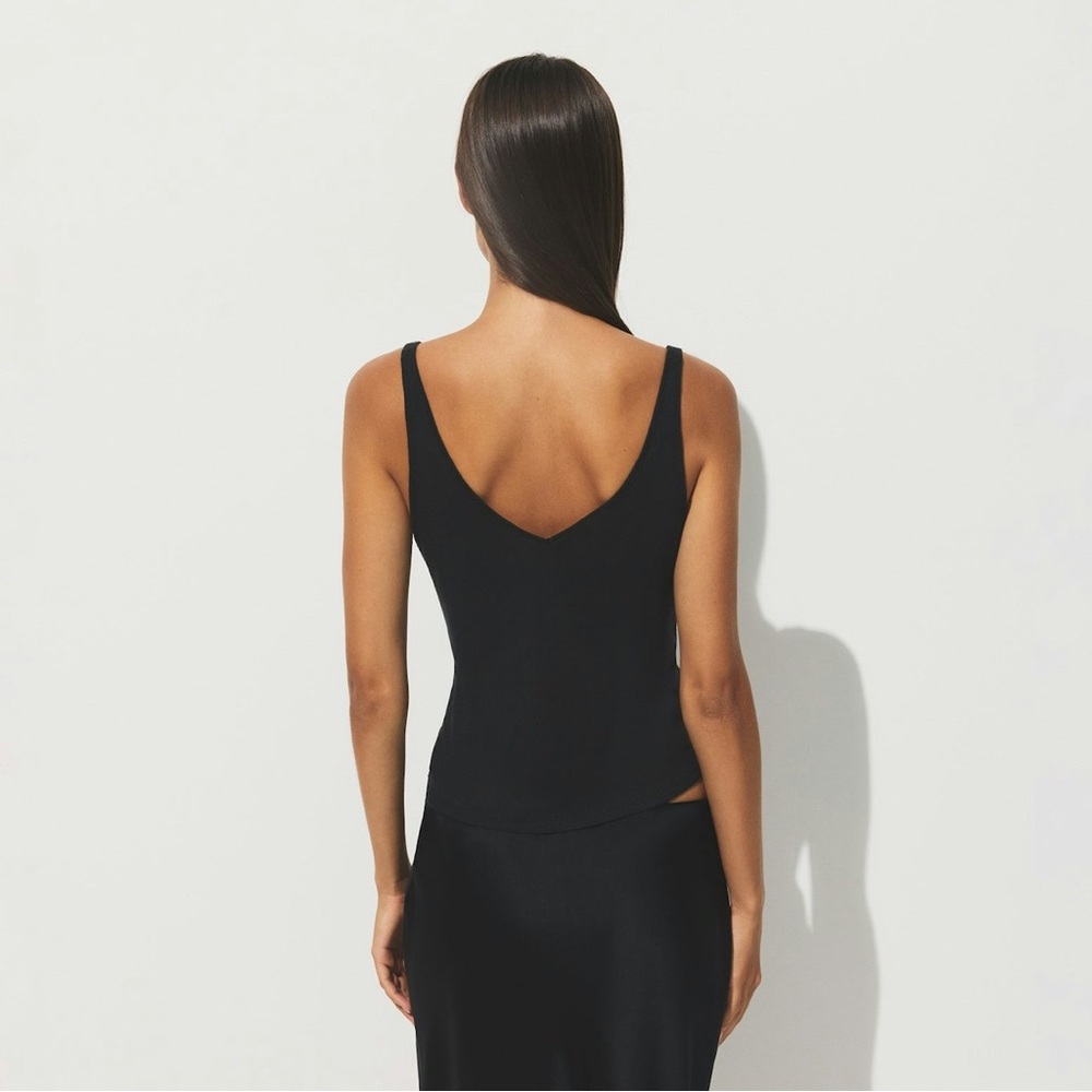 SKIMS THREADBARE SHEER RIB V NECK TANK TOP SOOT XS - Picture 2 of 6